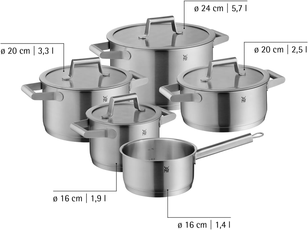 WMF Comfort Line Topfset Induktion 5-teilig, Kochtopf Set mit Glasdeckel, Cromargan Edelstahl mattie