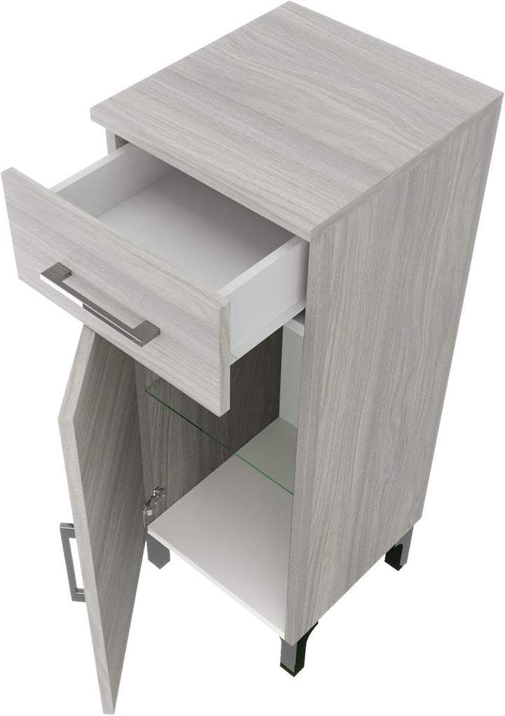 KIAMAMI VALENTINA Badezimmerschrank mit Tür und Schublade Eiche hellgrau Holzoptik