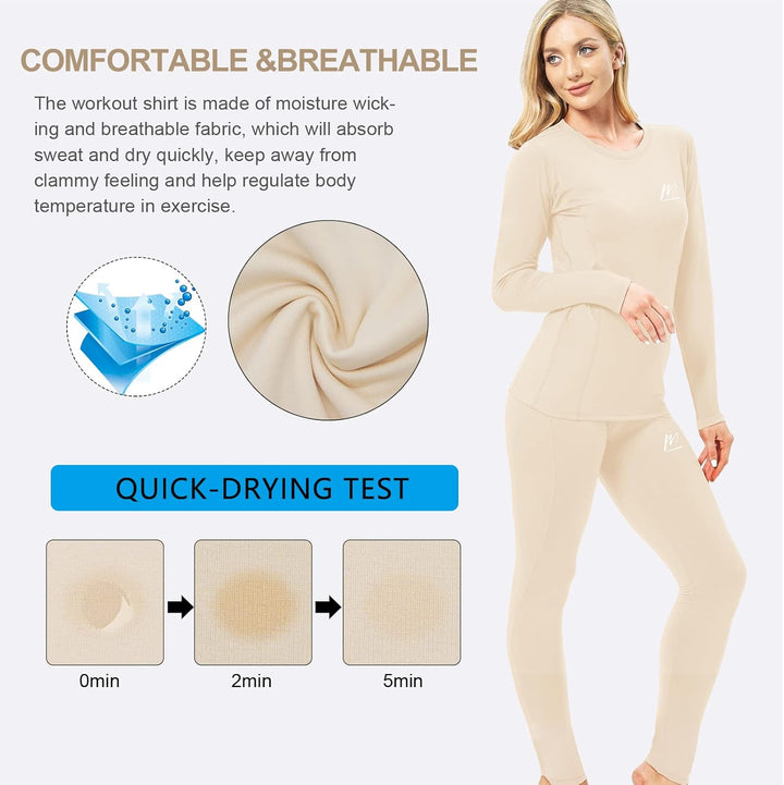 MeetHoo Thermounterwäsche Damen, Funktionsunterwäsche Set Funktionswäsche Thermoaktiv Thermowäsche B