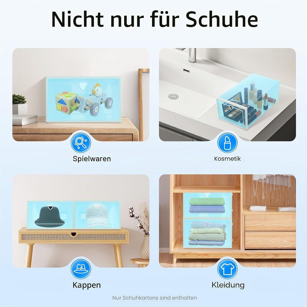 20 Stück Schuhboxen Stapelbar, Transparent Schuhbox Faltbar Schuhkarton Schuhaufbewahrung platzspare