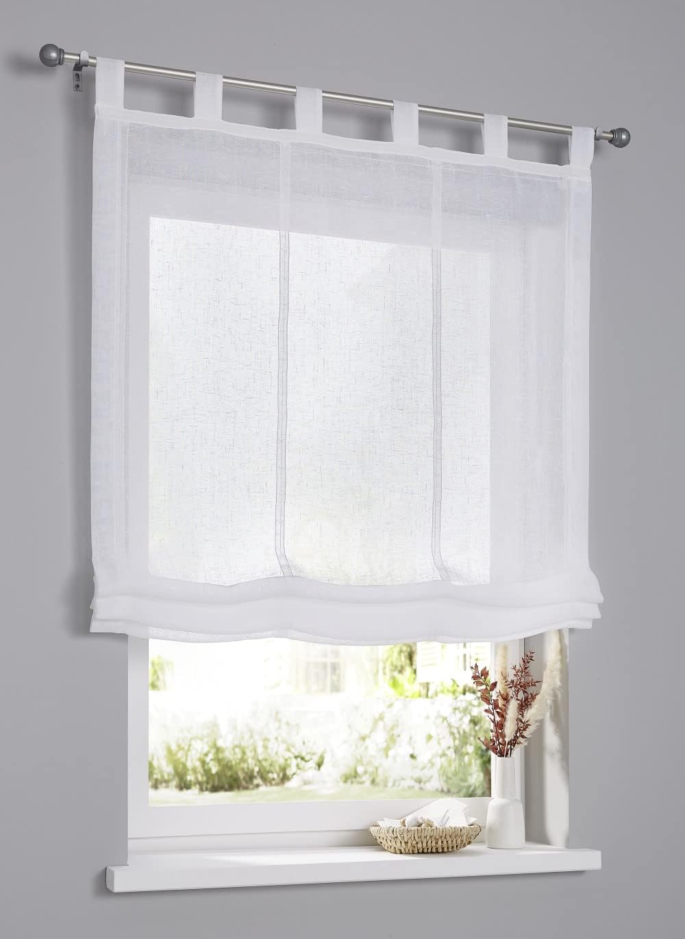 Raffrollo Schlaufenrollo Brondby Weiss halbtransparent Breite 60 cm x Höhe 145 cm 60 x 145 cm Weiss,
