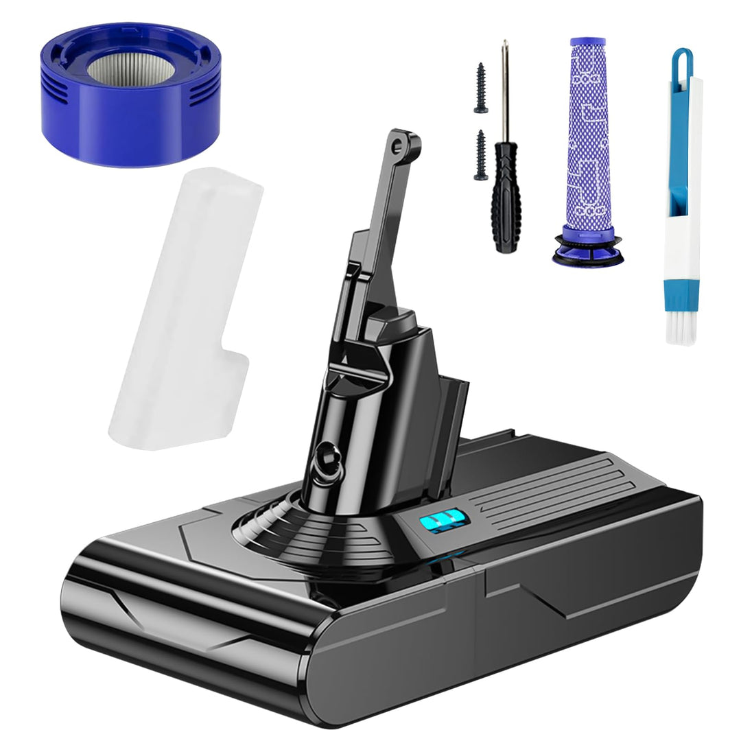 6800 mAh Ersatzakku für Dyson V8, Akku kompatibel mit Dyson V8 Staubsaugerserie + 2 Filter,für SV10