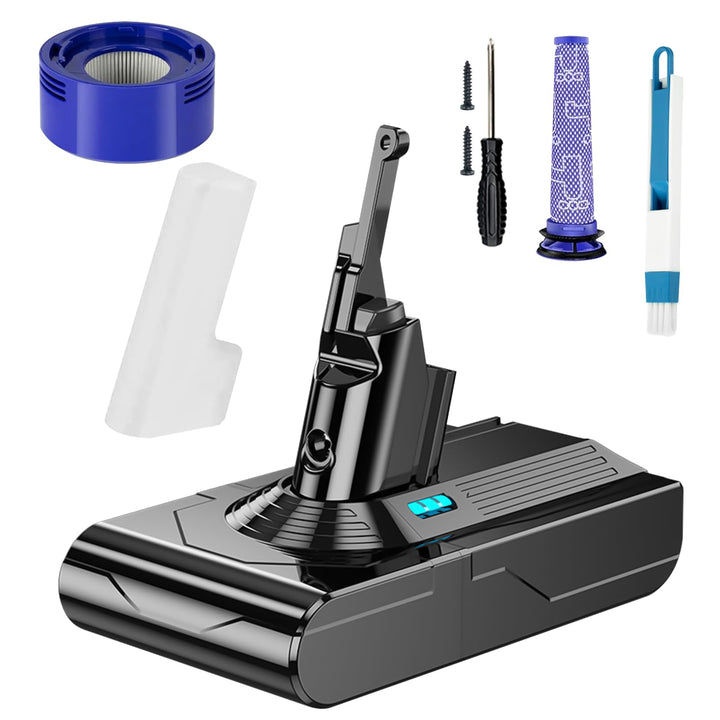 6800 mAh Ersatzakku für Dyson V8, Akku kompatibel mit Dyson V8 Staubsaugerserie + 2 Filter,für SV10