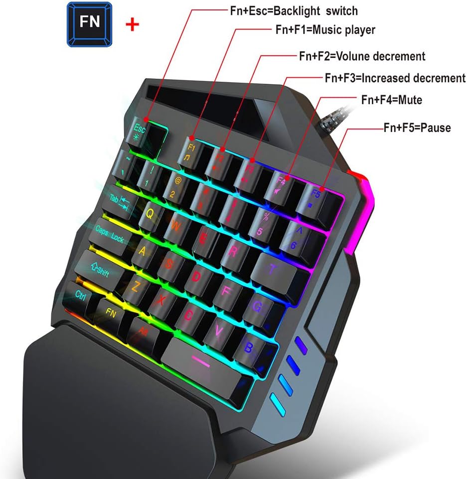 Hintergrundbeleuchtung Einhand Gaming Tastatur und Maus Kombination, 35 Tasten LED Hintergrundbeleuc