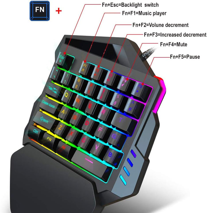Hintergrundbeleuchtung Einhand Gaming Tastatur und Maus Kombination, 35 Tasten LED Hintergrundbeleuc