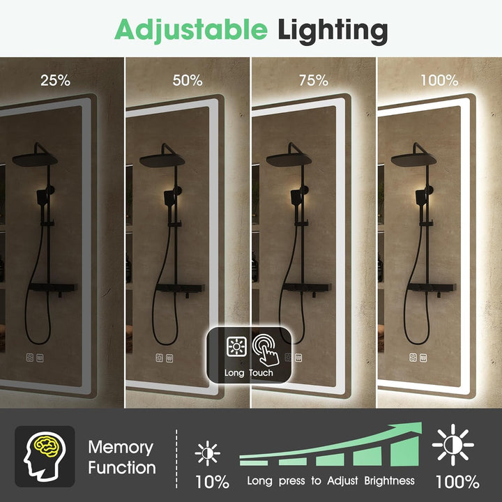 S'bagno Badspiegel mit Beleuchtung 1000x700mm,LED Badezimmerspiegel mit Speicher, Entfoggen, 3000K/4