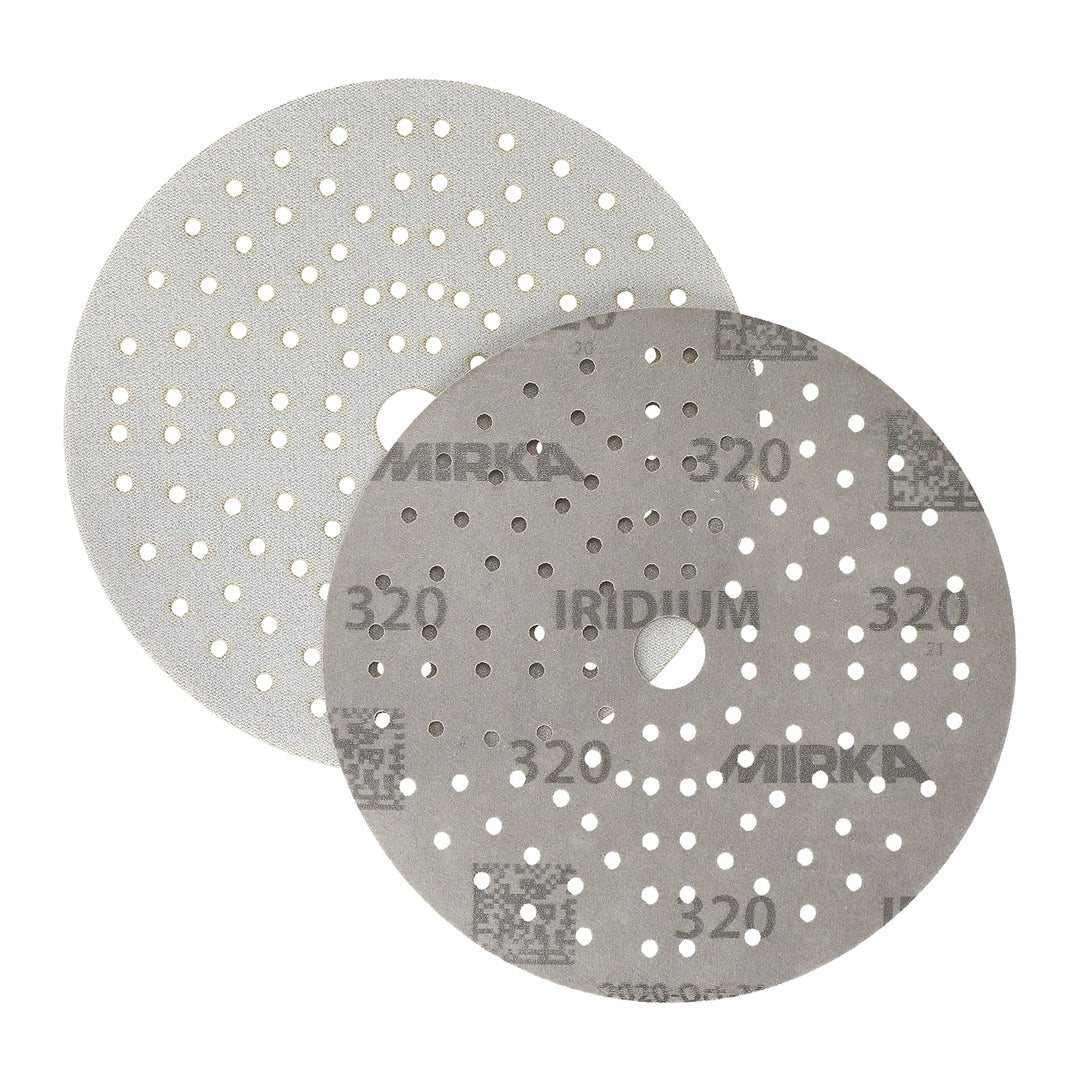 Mirka Iridium Premium-Schleifpapier Ø 150mm Klett 121-Loch, Korn 320, 10 Stk/Zum Schleifen von Lack,