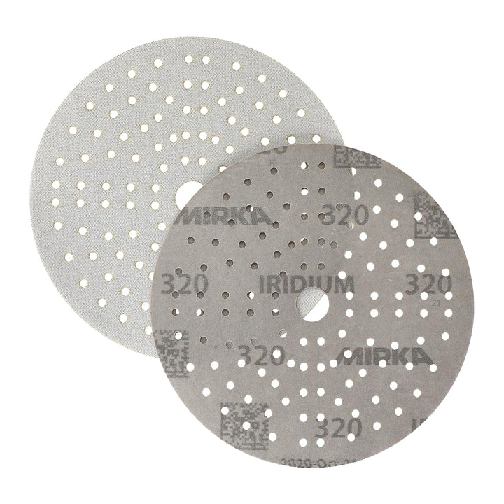 Mirka Iridium Premium-Schleifpapier Ø 150mm Klett 121-Loch, Korn 320, 10 Stk/Zum Schleifen von Lack,