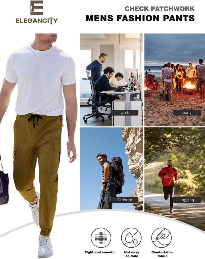 Cargohose Herren Chino Hose mit 6 Taschen Cargo Hose Stretch Jogginghose für Männer mit Bundgummi El