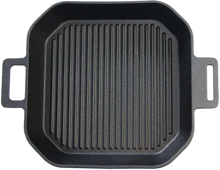 SANTOS Grillpfanne eckig- 20x20cm - Gusseiserne Pfanne mit abnehmbarem Griff - Braten, Grillen - Gus