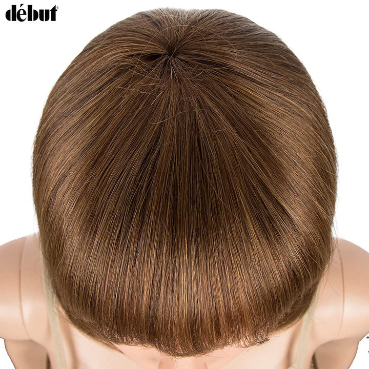 DÉBUT Echthaar Perücke mit Pony kurz Perücke Bob Pixie 10A brasilianisches Virgin Remy Hair 25 cm 10