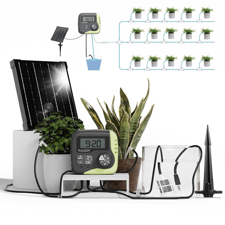Raddy WS-1 Automatisches Bewässerungssystem, Solar-Drip-Bewässerungsset mit 2600mAh Batterie, progra