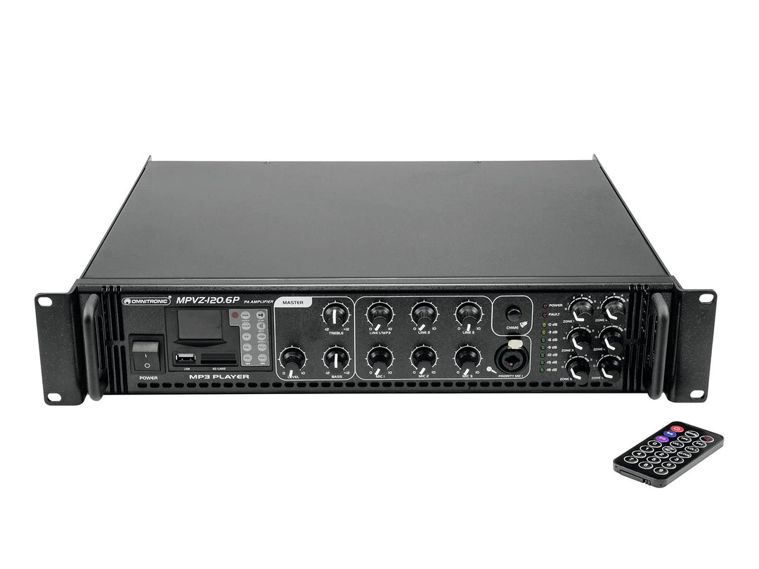 OMNITRONIC MPVZ-120.6P Mischverstärker | 6-Zonen-ELA-Mono-Mischverstärker, MP3-Player & IR-FB, Zonen