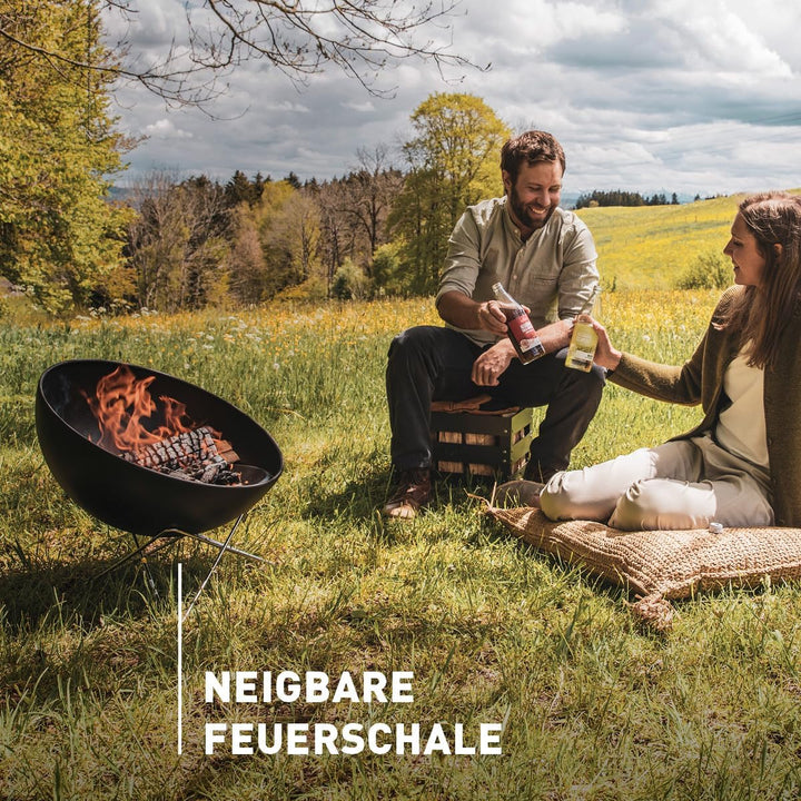 höfats - Bowl 57 Feuerschale mit Edelstahl Dreibein - raucharme Verbrennung - Feuerstelle mit Planch