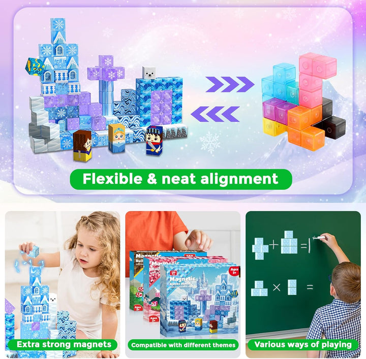 Magnetische Bausteine, 100 Pcs Magnetbausteine bauen einer eisblaue Zauberwelt, kreative Kinderspiel