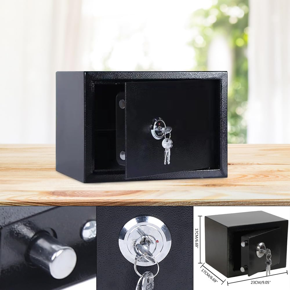 Möbeltresor 4.6L Tresorfach mit 3 Schlüsseln 23 * 17 * 17cm Mini Safe Tresor mit Mechanisches Schlos