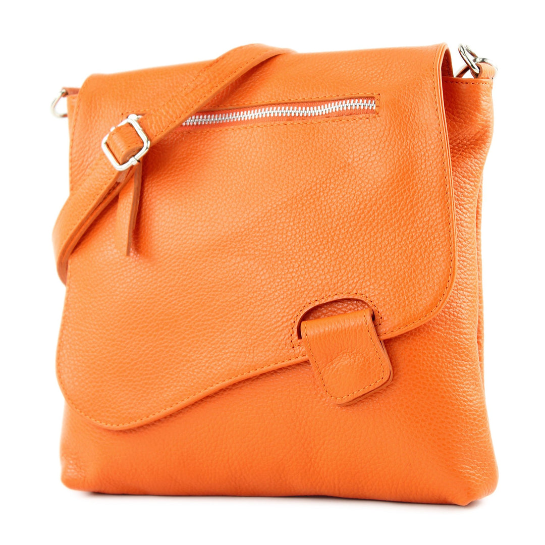 modamoda de - T146 - ital. Umhängetasche Schultertasche aus Leder Orange2021, Orange2021
