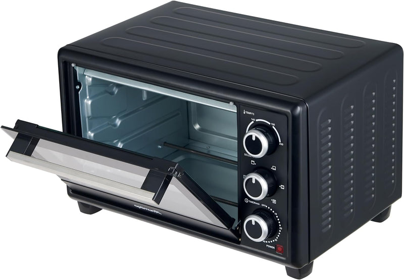 OptimumX 20 L Minibackofen, Klein mini Backofen mit Umluft, 60 Min Timer, Pizza-Ofen, 1380 W, Schwar