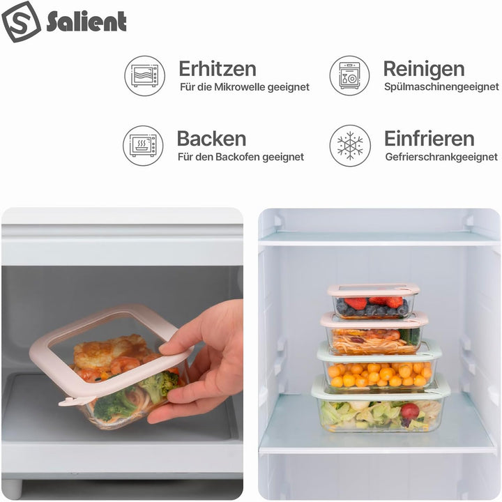 Meal-Prep-Behälter aus Glas,Luftdichte Vorratsdosen mit Deckel, plastikfrei&BPA-frei; Mikrowellen-,