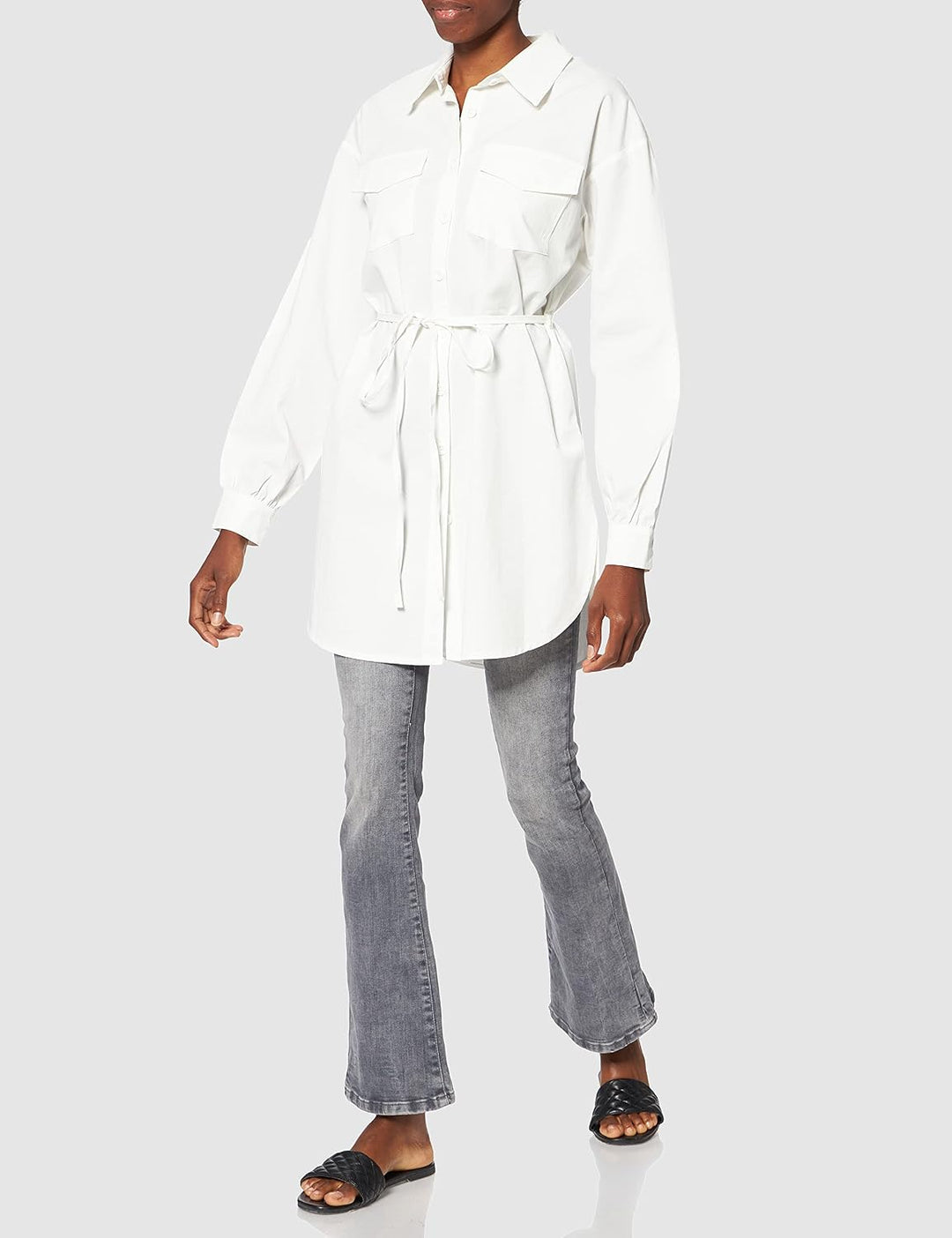 NA-KD Damen Oversized Belted Shirt Hemd 34 Beige, 34 Beige
