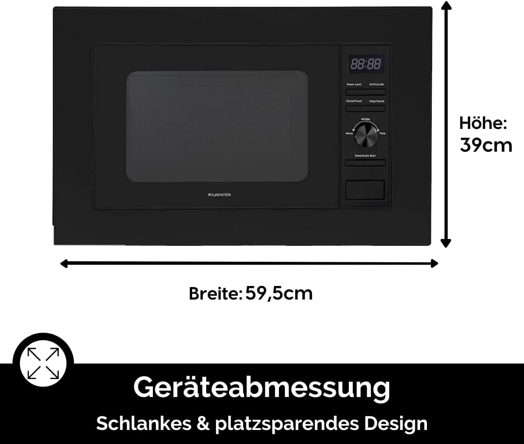WOLKENSTEIN WMW800-20GB I 800W Mikrowellenleistung I 20L Garraum I 6 Leistungsstufen I 9 Garprogramm