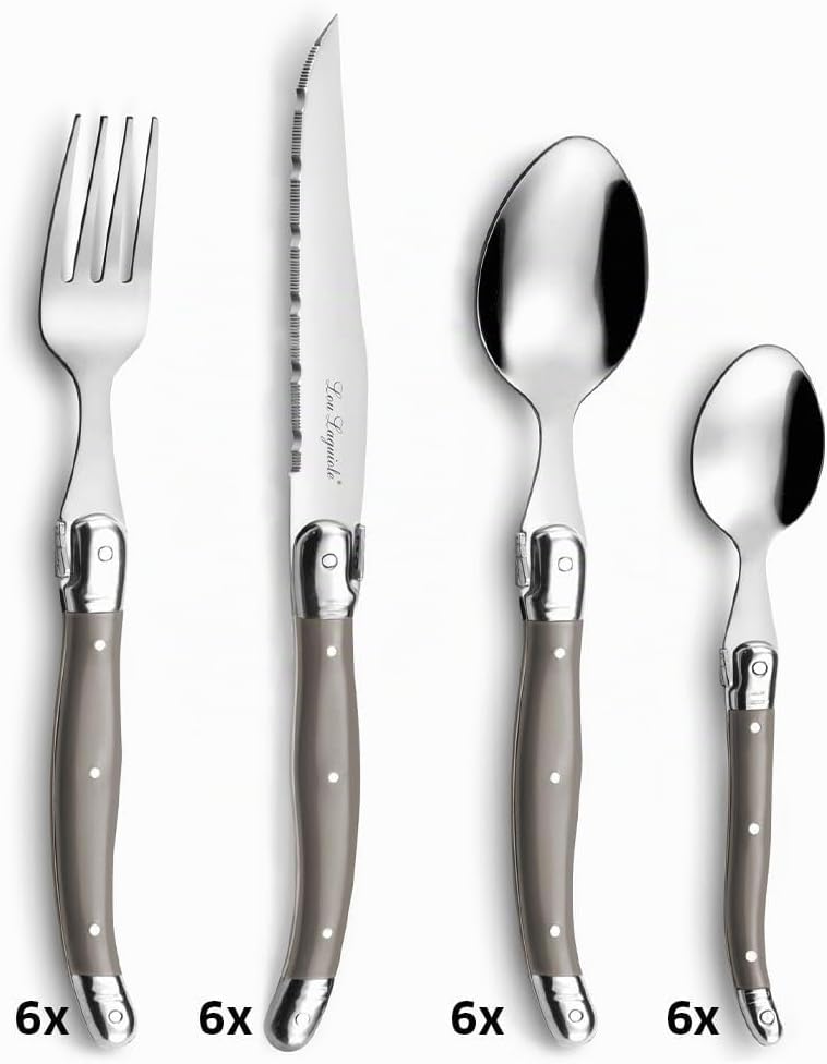 LOU LAGUIOLE TRADITION Steakmesser Besteck Set 24-teilig | Steakbesteck mit Tradition und Stil | Gri