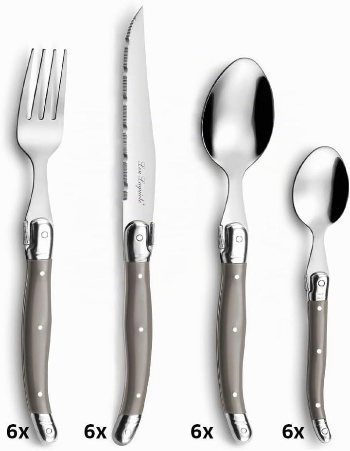 LOU LAGUIOLE TRADITION Steakmesser Besteck Set 24-teilig | Steakbesteck mit Tradition und Stil | Gri