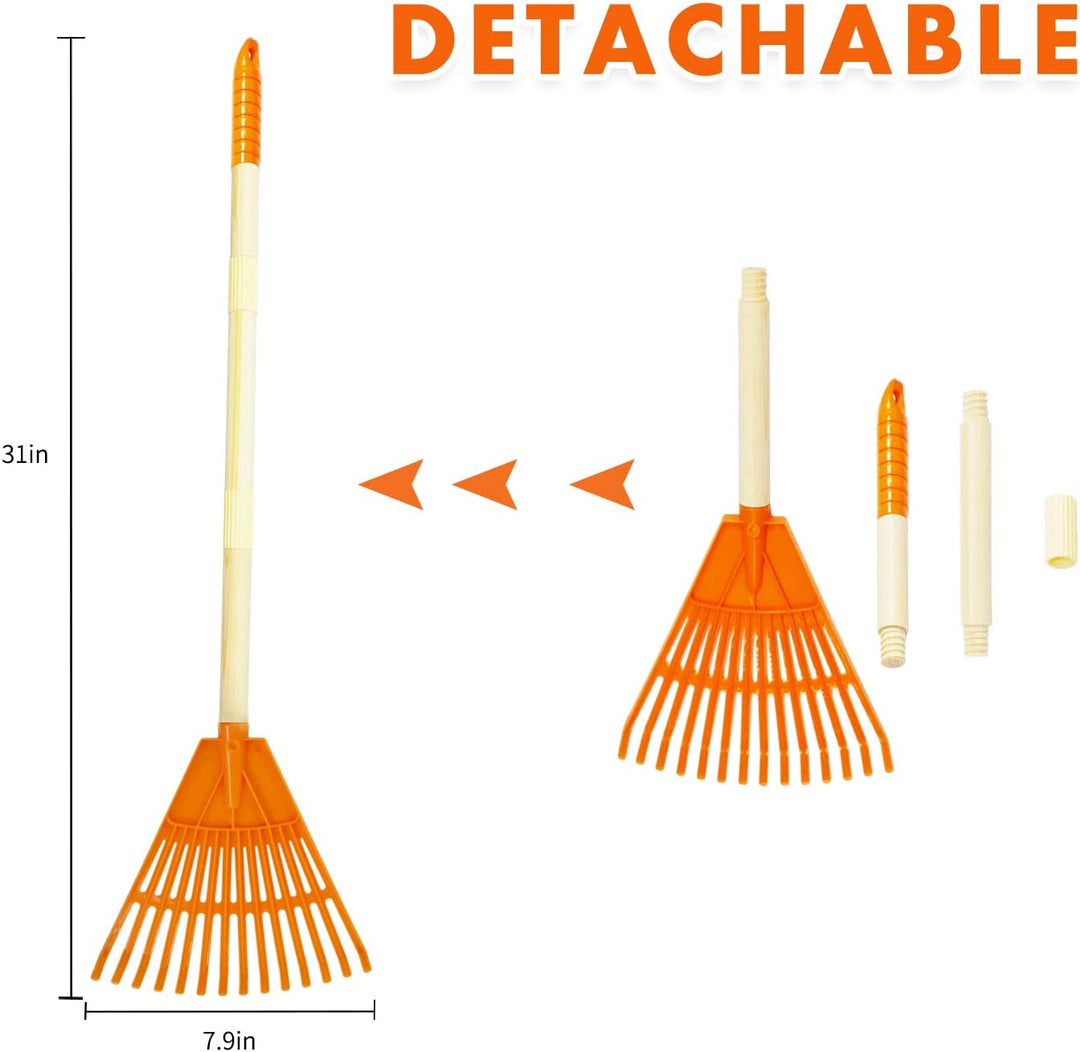 CHEERBANK 4 Stück Kinderrechen, 78,7 cm Kindergrösse, Kunststoff-Rasenrechen für Blätter, Holzgriff,