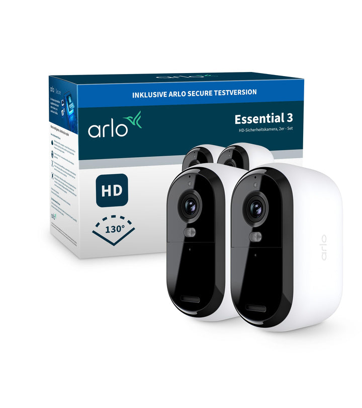 Arlo Essential 3 HD Akku Überwachungskamera Aussen WLAN, Kabellos, 1080p Video, Farbnachtsicht, Lich