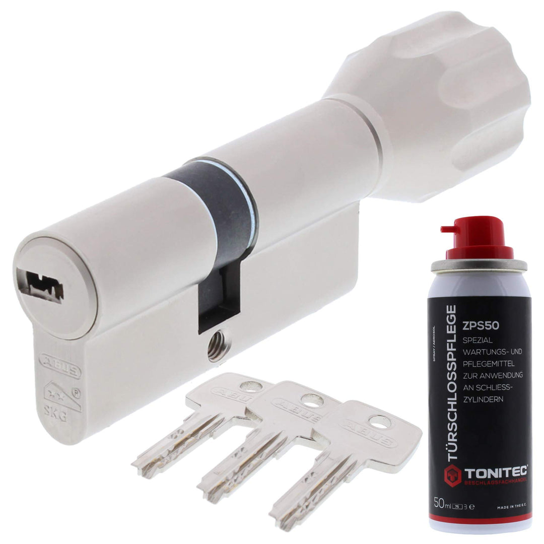 ToniTec Set aus ABUS Zylinderschloss als Knaufzylinder mit Knauf ECK550 mit 3 Schlüssel Grösse 55 40