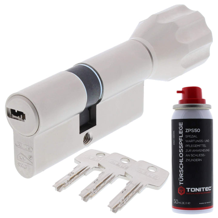 ToniTec Set aus ABUS Zylinderschloss als Knaufzylinder mit Knauf ECK550 mit 3 Schlüssel Grösse 55 40