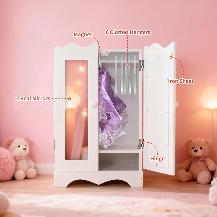 Holzpuppenmöbel mit 6 Kleiderbügeln Offener Kleiderschrank Organizer Puppenschrank für Puppen Spielz