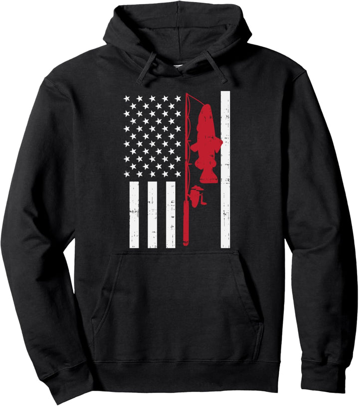 Red Line Flag Fish Firefighter Fishing Patriotic Angler Gift Pullover Hoodie