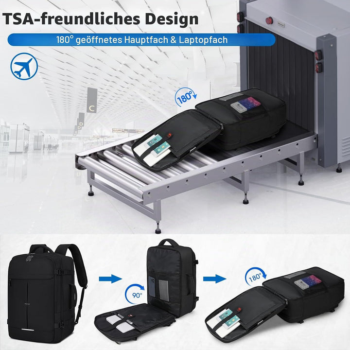 Lubardy Reiserucksack Herren Damen Handgepäck Rucksack Flugzeug Gross Laptop Rucksack 17 Zoll Wasser