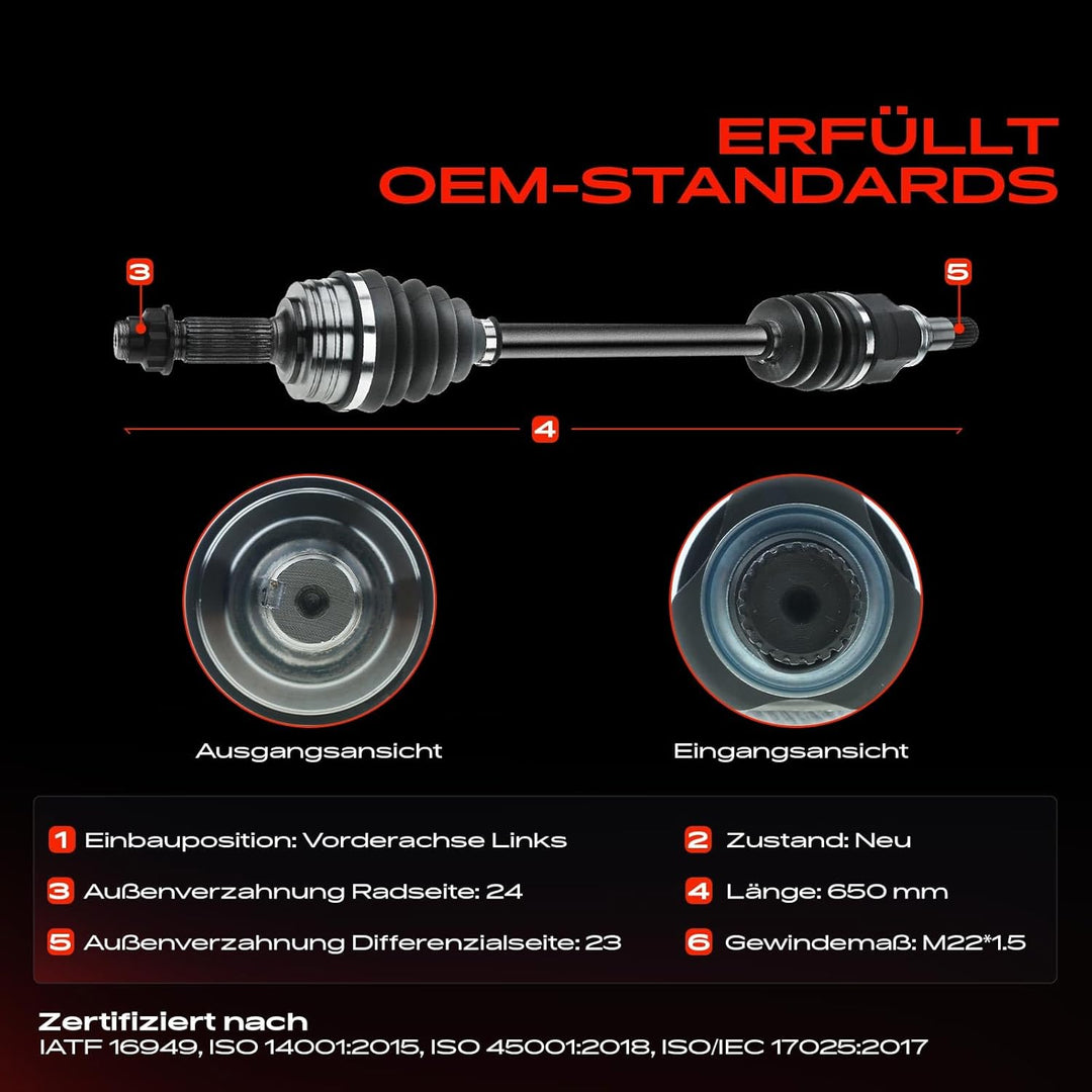 Frankberg Antriebswelle Vorne Links Kompatibel mit C1 PM PN 1.0L 2005-2013 C1 II PA PS 1.0L 2014-Heu