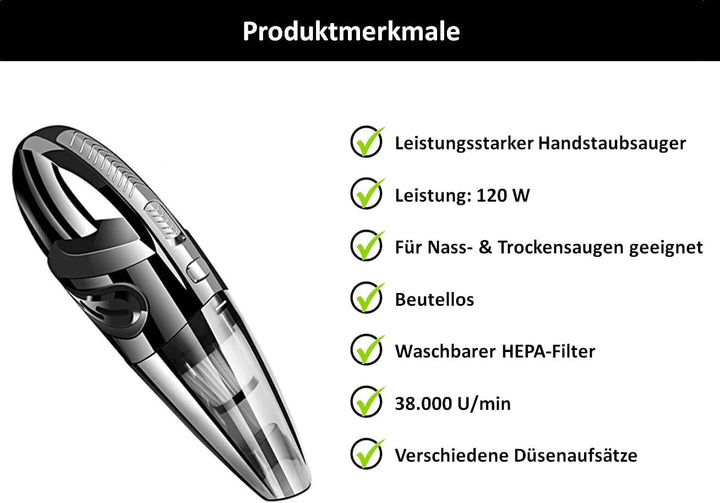 GB ONE Leistungsstarker Akku Handstaubsauger kabellos ohne Beutel | Krümelsauger für Auto Haus Büro