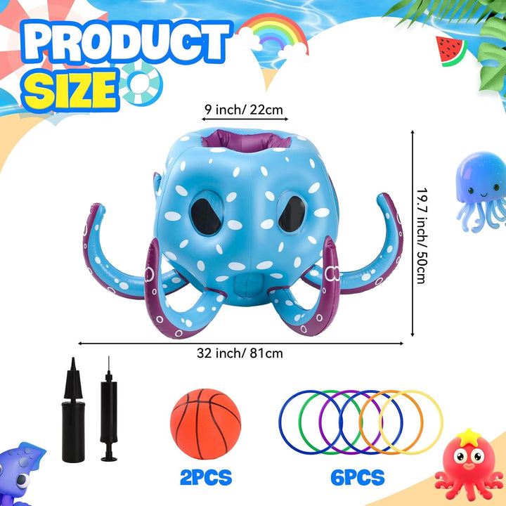 Aufblasbares Oktopus Poolspielzeug, 2-in-1 Aufblasbare Schwimmer Wasser Spiel, Pool Basketballkorb &