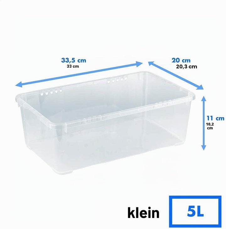 Grizzly Aufbewahrungsboxen 12 x 5 L mit Deckel transparent - Klarsichtboxen stapelbar mit Belüftung