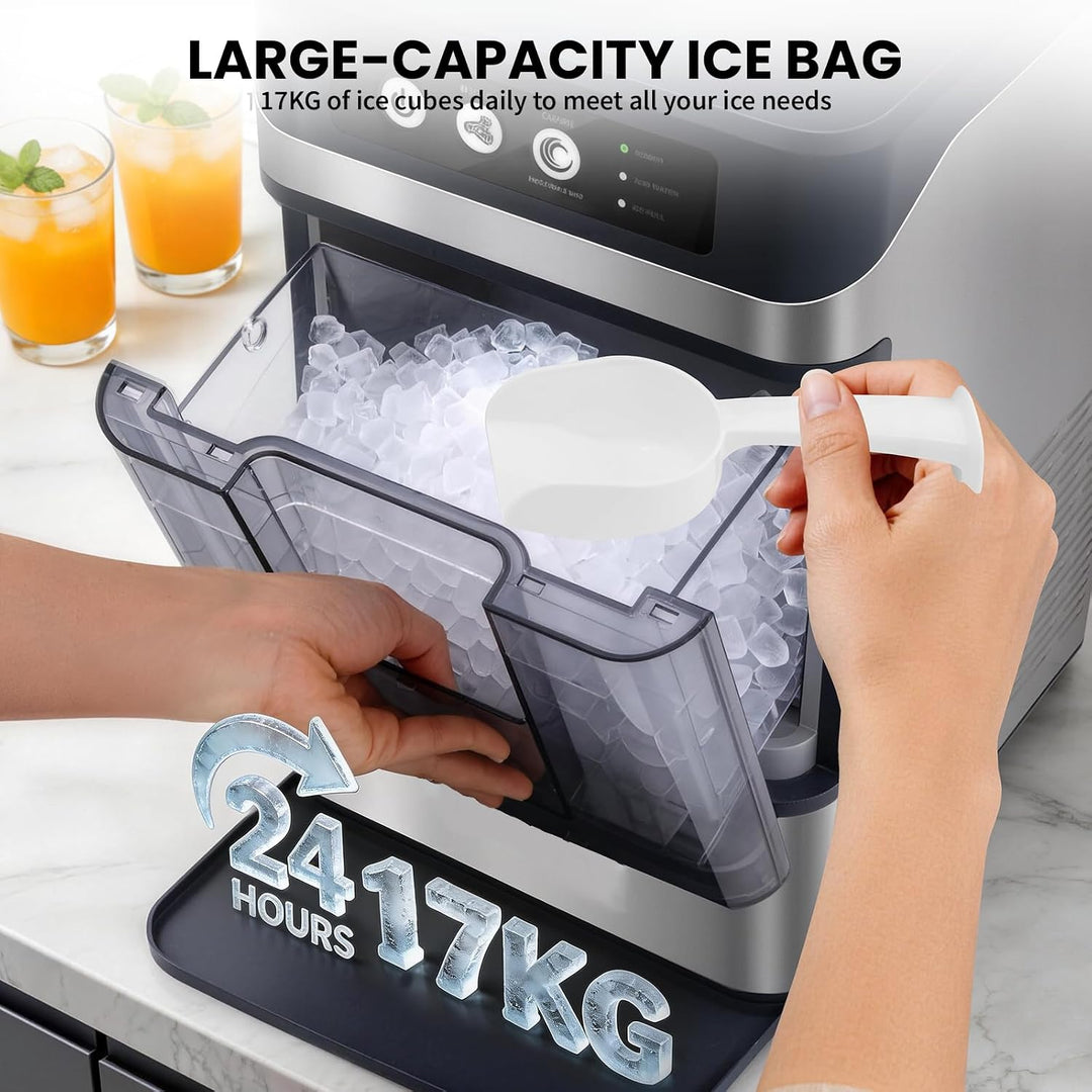 Eiswürfelmaschine 15kg/24h – Nugget-Eis in 6 Min, Crushed Ice, automatische Reinigung, 120W, mit Inf