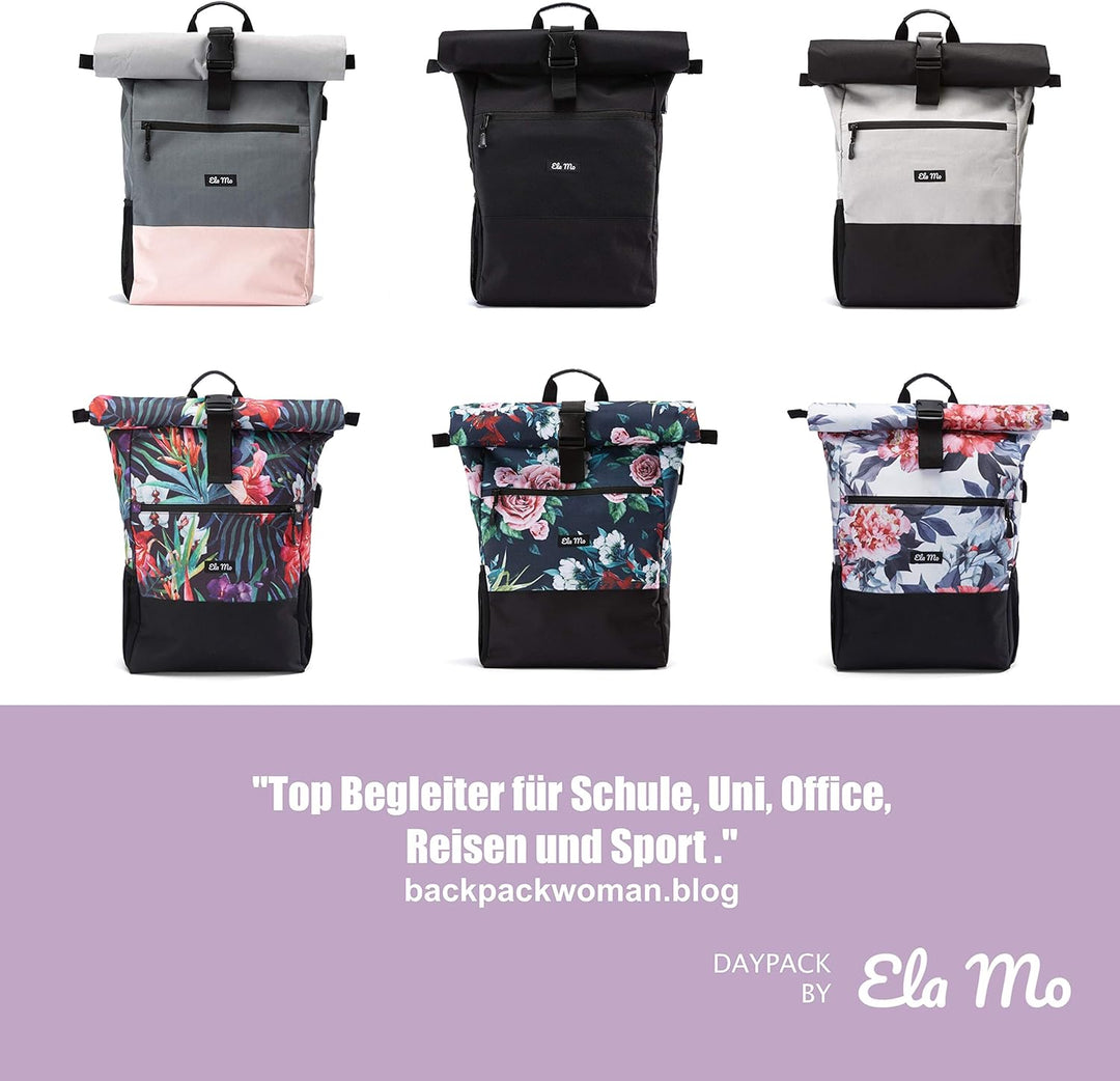 Ela Mo Rucksack Damen Schön, Komfortabel und Durchdacht 18 L (Bloom!), Bloom!