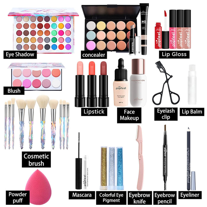 34St Schminkkasten Make-Up Set, Professionelles Kosmetische Schmink Set mit Lidschatten Lippengloss