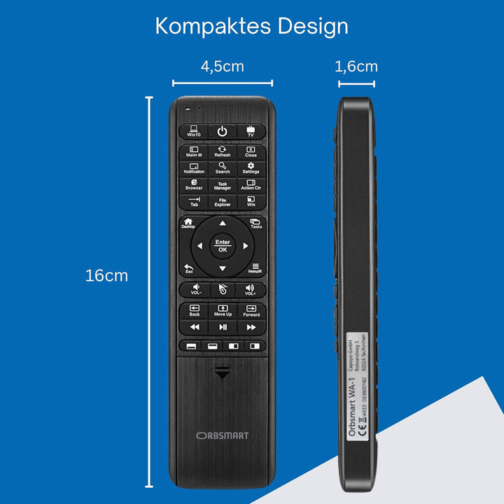 Orbsmart WA-1 kabellose Windows 10/11 Airmouse mit Deutscher Tastatur/inklusive Infrarot Anlernfunkt