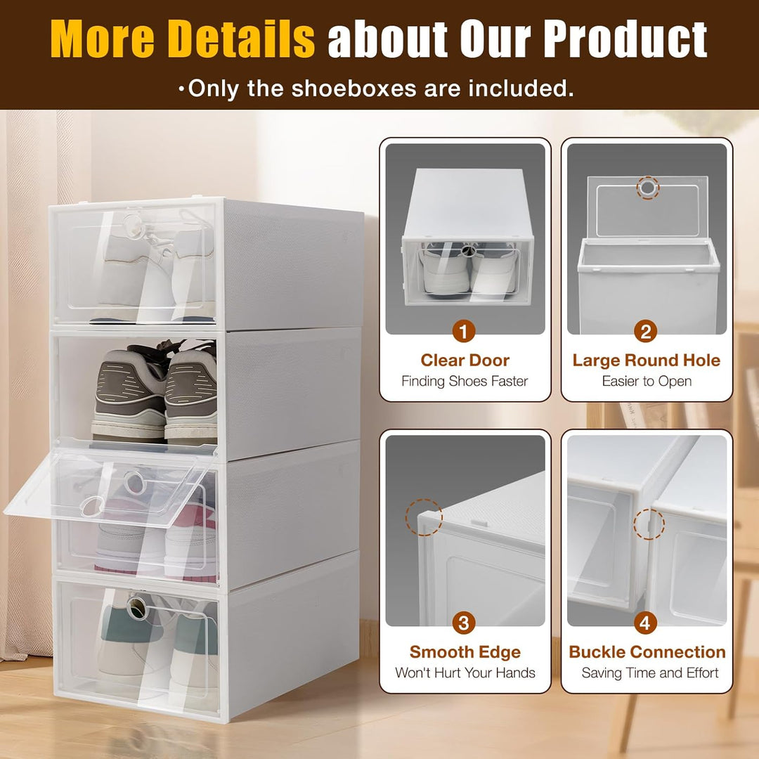 24 Stück Schuhboxen Transparent Weiss Schuhe Box, Plastik Schuhaufbewahrung Box Stapelbar Aufbewahru