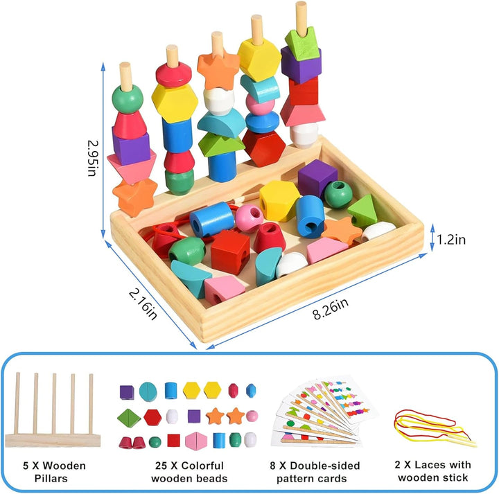 Montessori Spielzeug ab 2 3 4 Jahren, Fädelspiel &amp; Steckspiel Holz, Motorikspielzeug für Kinder, Sor