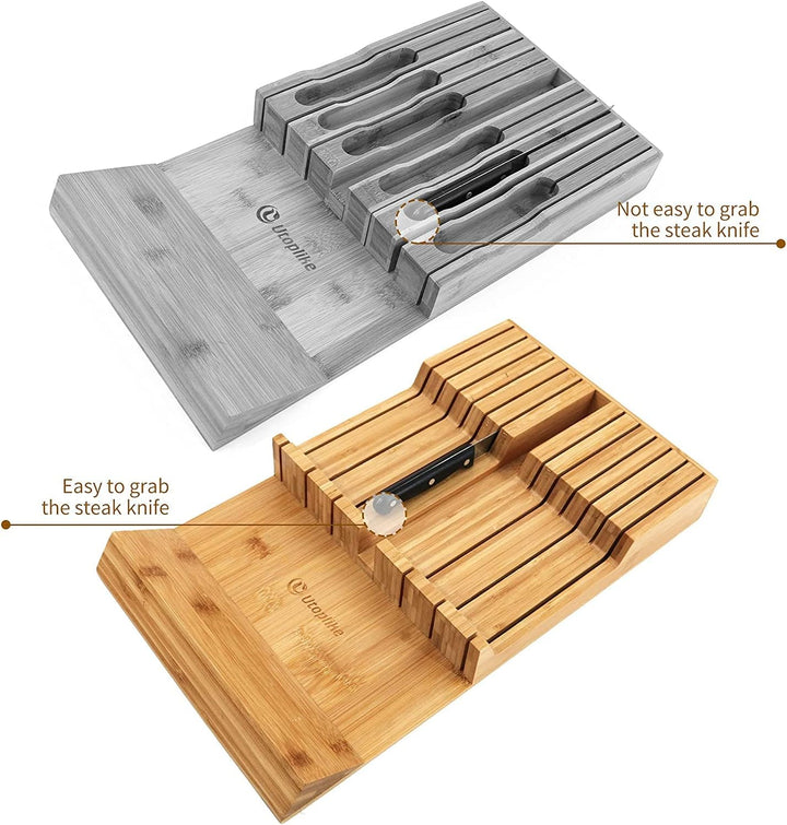 Utoplike In-Drawer Knife Block Bambus Küchenmesser Drawer Organizer, Steakmesserhalter mit grossem G