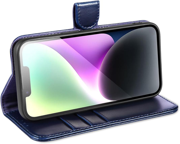 LENSUN Lederhülle für iPhone 14, Echtleder Hülle Klapphülle [Echtes Leder][Bookstyle][RFID-Blocker]