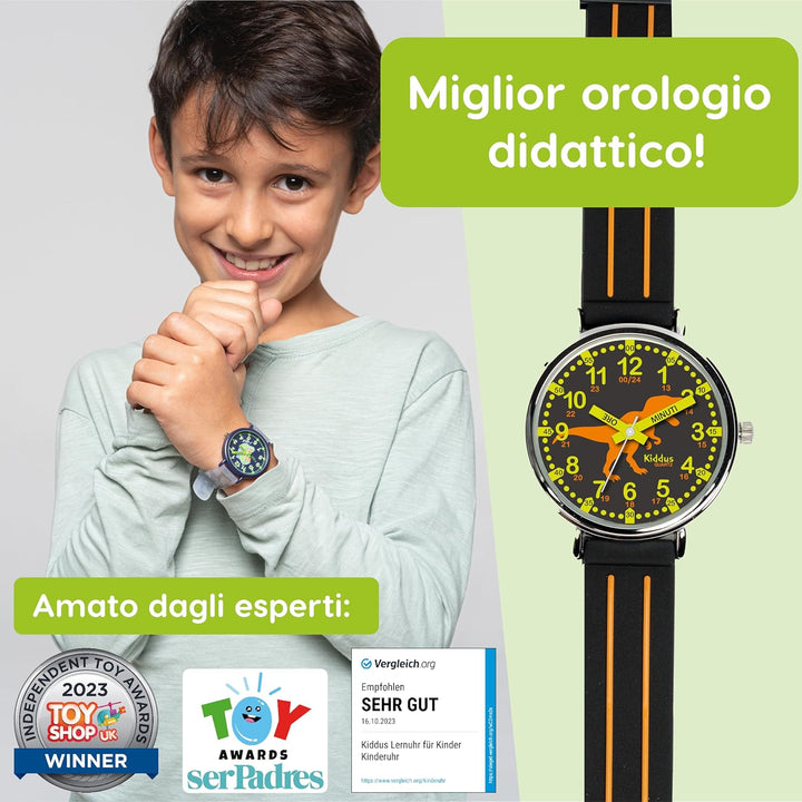 Kiddus Lern Armbanduhr für Kinder, Jungen und Mädchen. Analoge Armbanduhr mit Zeitlernübungen, japan
