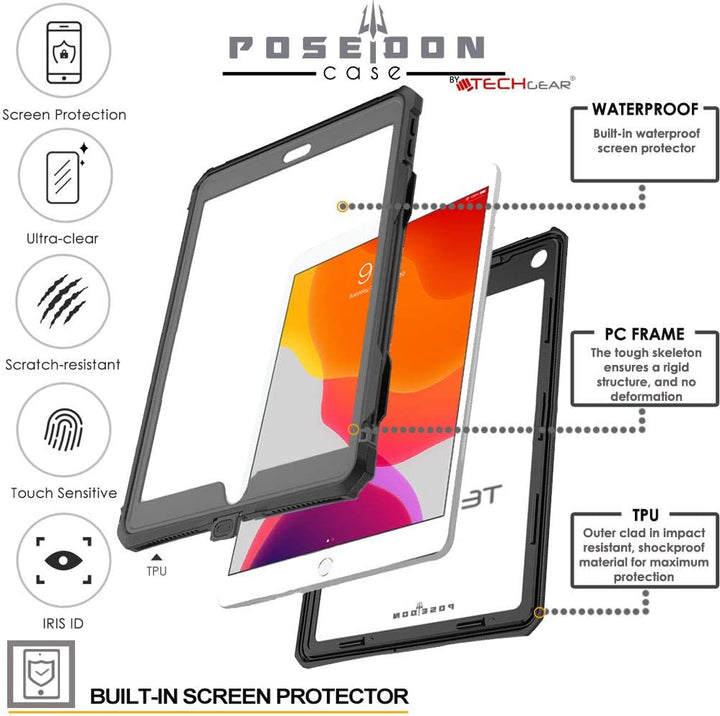 TECHGEAR Wasserdichte Hülle für iPad 10.2 2021/2020/2019 [9. 8. 7. Generation] {Poseidon Case} Schla