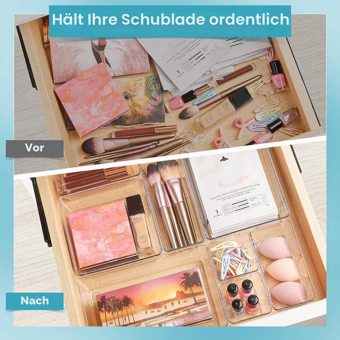 Vtopmart 15 Stücke Schubladen Ordnungssystem mit 4 Grössen, Schubladen Organizer, Klar Kunststoff Or