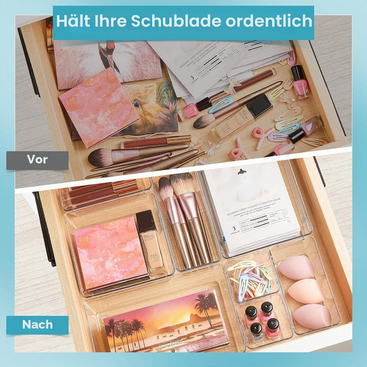 Vtopmart 15 Stücke Schubladen Ordnungssystem mit 4 Grössen, Schubladen Organizer, Klar Kunststoff Or